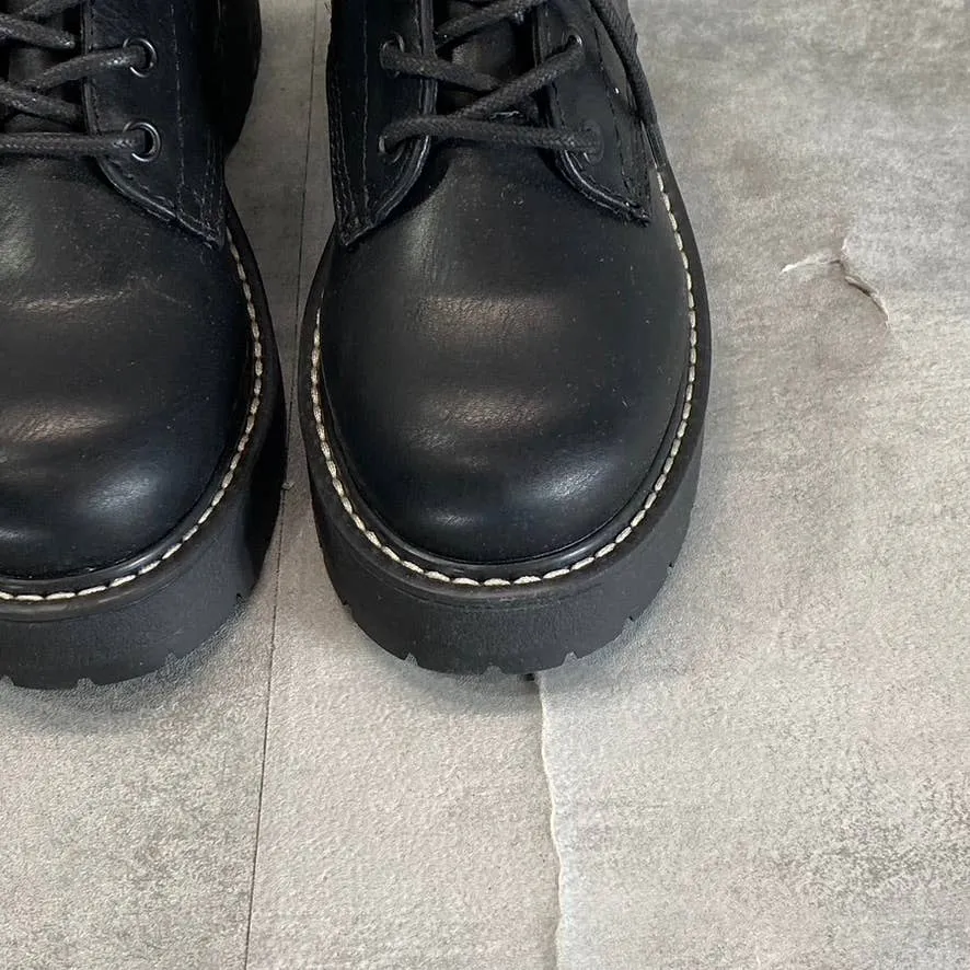 MADDEN GIRL Women's Black Carra Lug Sole Bock-Heel Lace-Up Combat Boots SZ 5