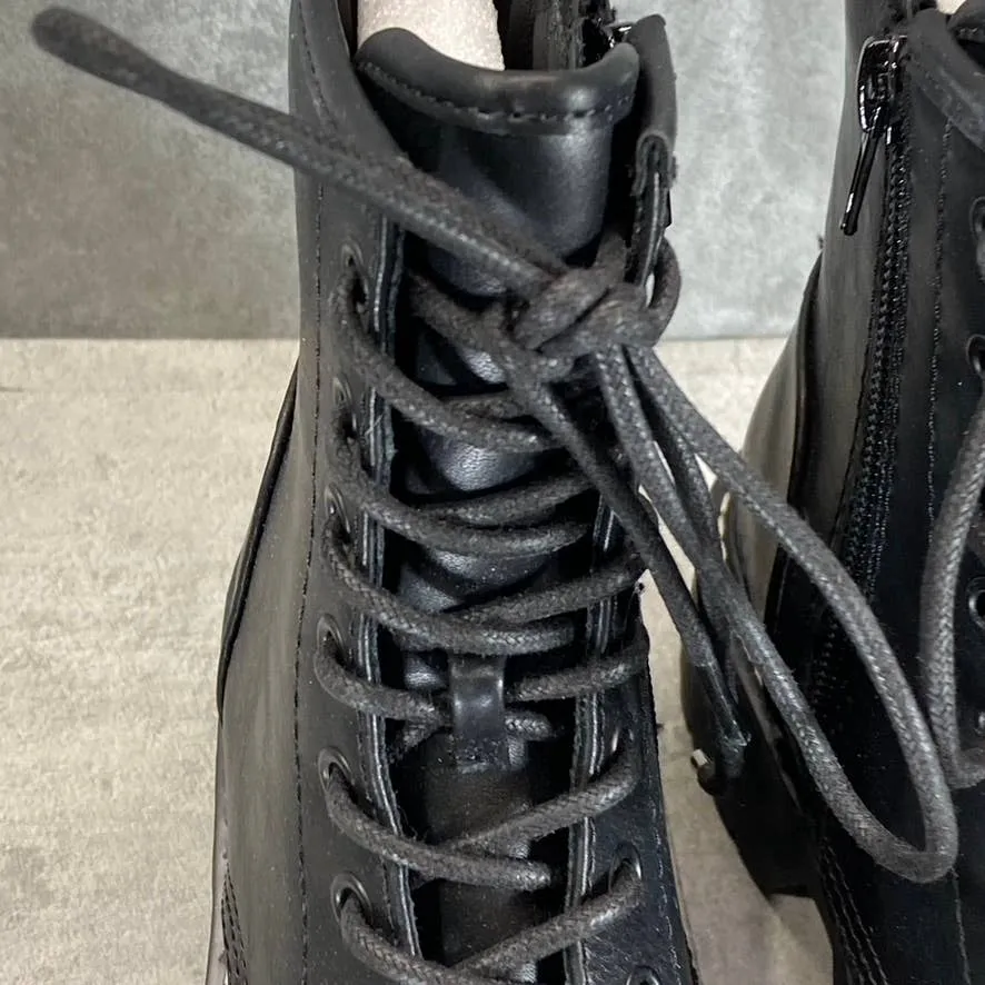 MADDEN GIRL Women's Black Carra Lug Sole Bock-Heel Lace-Up Combat Boots SZ 5