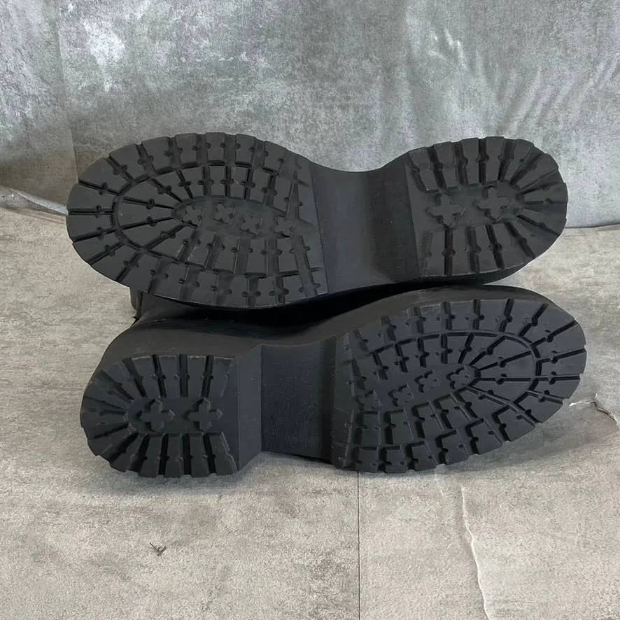 MADDEN GIRL Women's Black Carra Lug Sole Bock-Heel Lace-Up Combat Boots SZ 5