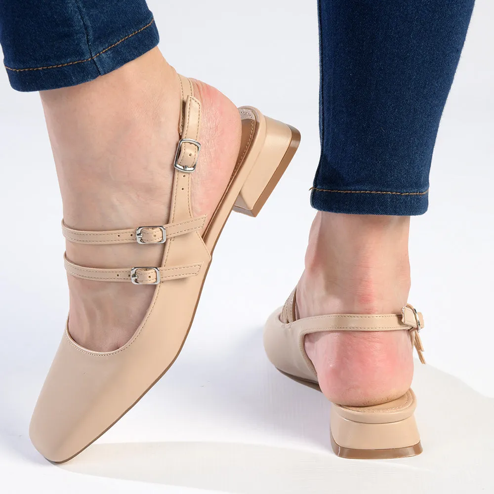Madison Paisley Low Block Heel - Nude