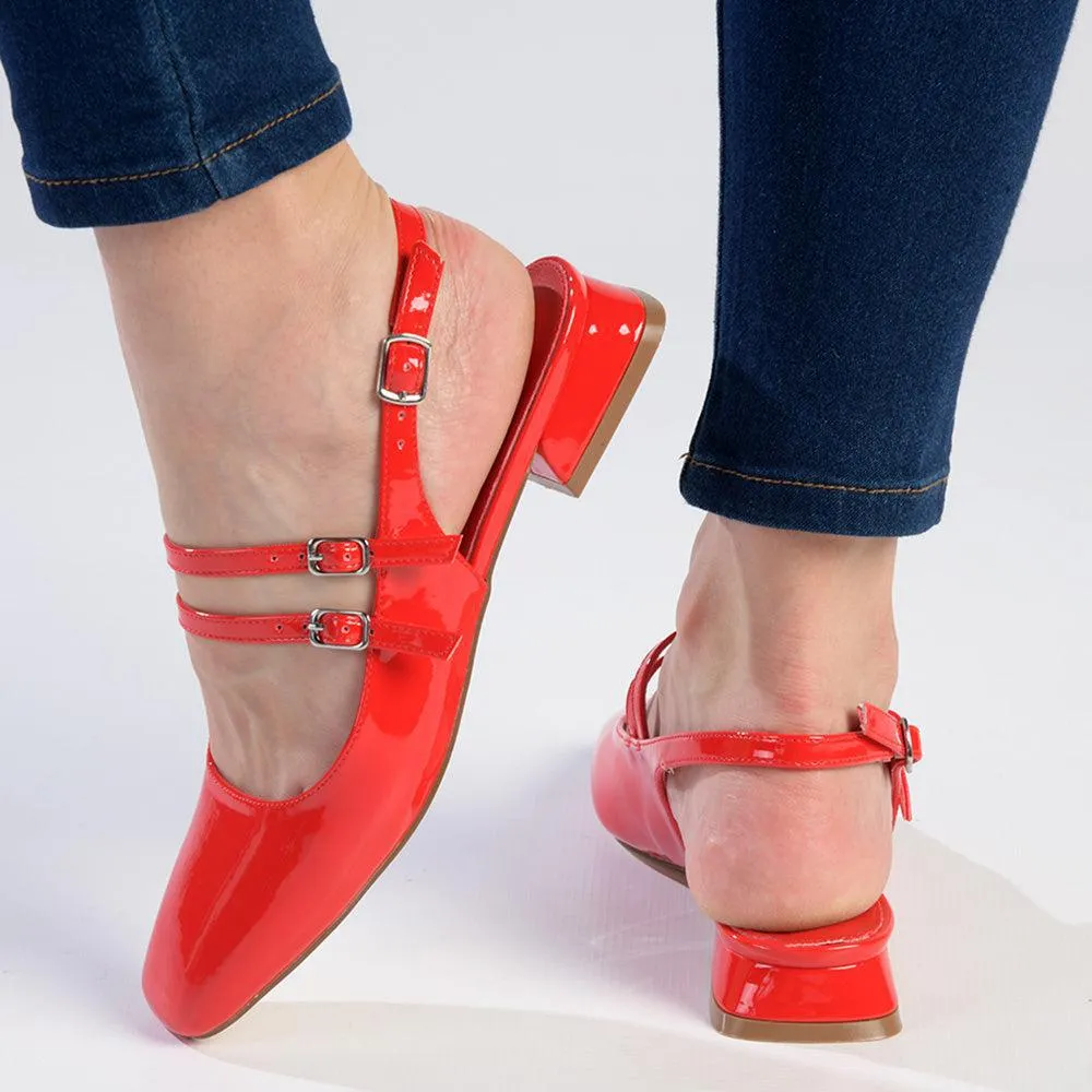 Madison Paisley Low Block Heel - Red