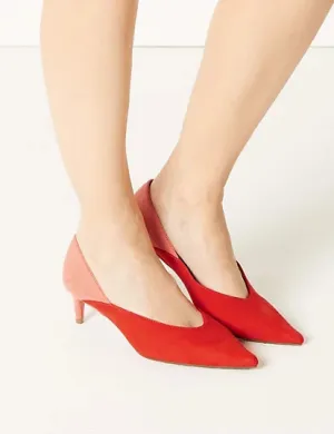 M&S Red   Pink Color Block Kitten Heels- 8.5