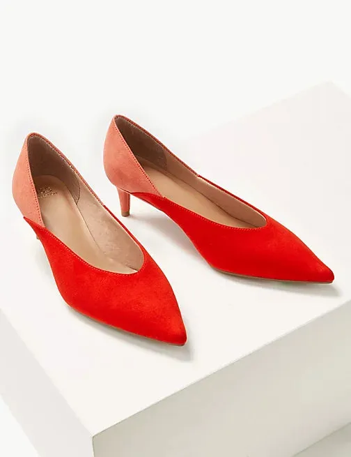 M&S Red   Pink Color Block Kitten Heels- 8.5