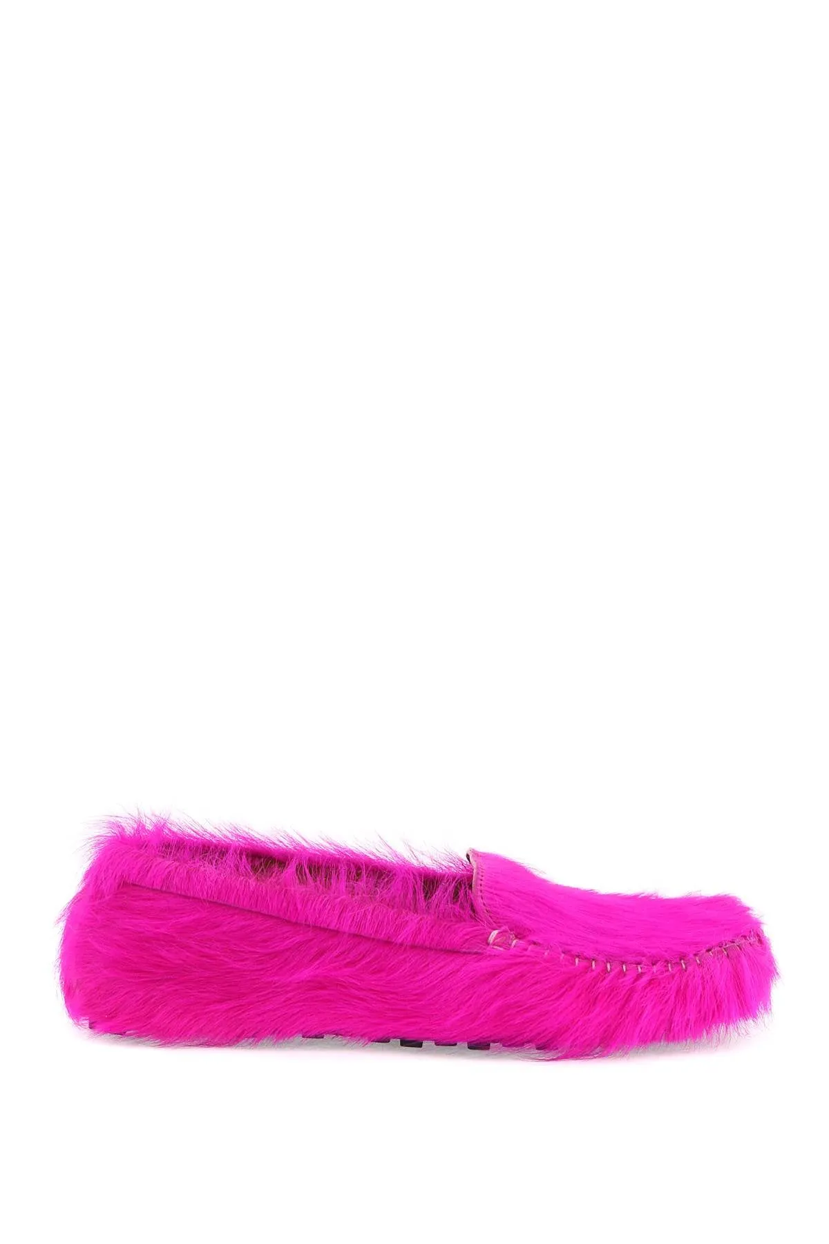 Marni long-haired leather moccasins in MOMR005800P4122 FUXIA