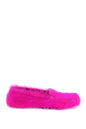 Marni long-haired leather moccasins in MOMR005800P4122 FUXIA