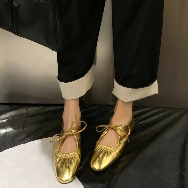 Mathess Metallic Faux Leather Ballet Flats - Gold or Silver