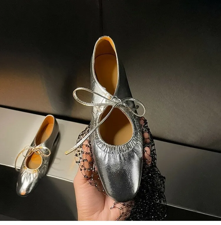 Mathess Metallic Faux Leather Ballet Flats - Gold or Silver