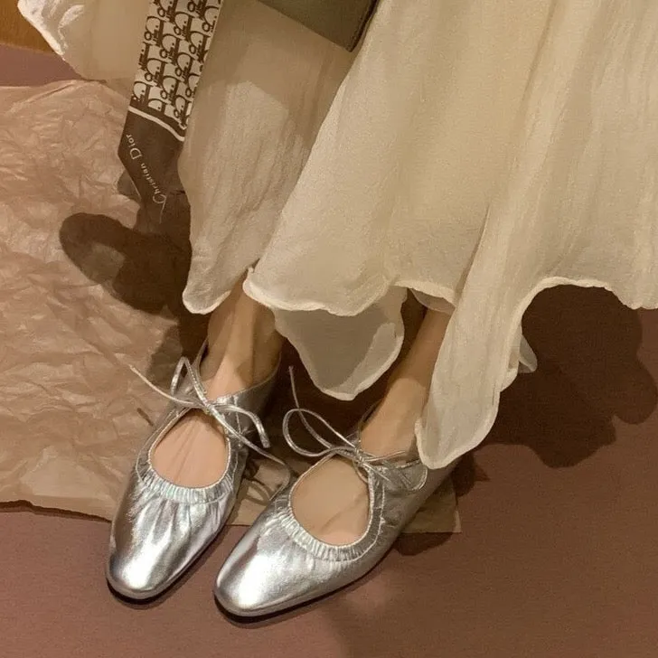 Mathess Metallic Faux Leather Ballet Flats - Gold or Silver
