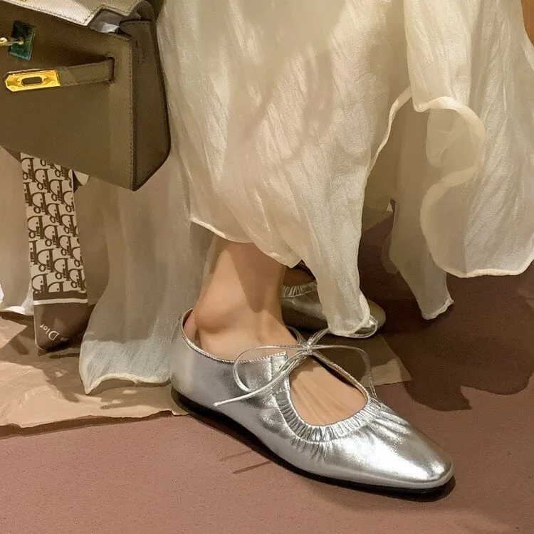 Mathess Metallic Faux Leather Ballet Flats - Gold or Silver