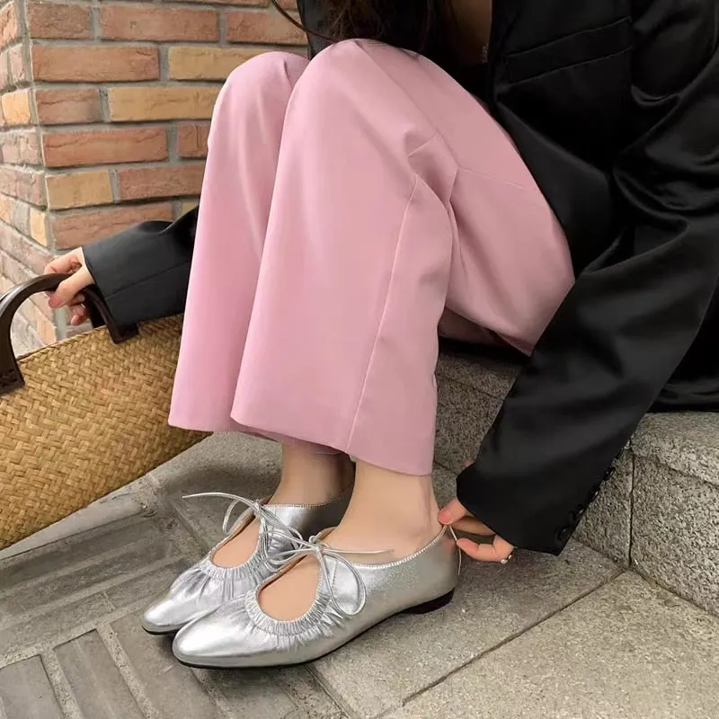 Mathess Metallic Faux Leather Ballet Flats - Gold or Silver