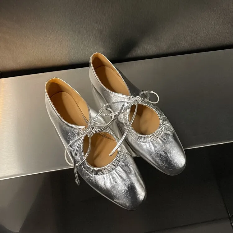 Mathess Metallic Faux Leather Ballet Flats - Gold or Silver