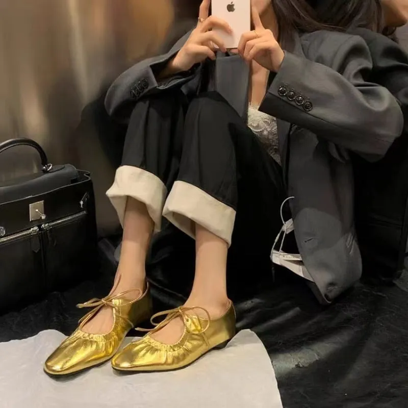 Mathess Metallic Faux Leather Ballet Flats - Gold or Silver