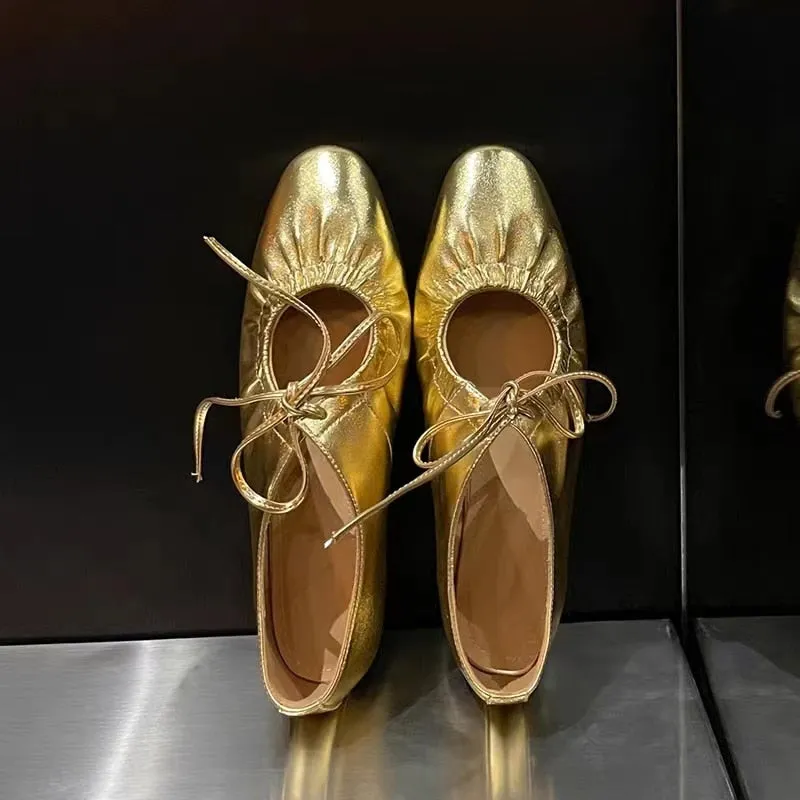Mathess Metallic Faux Leather Ballet Flats - Gold or Silver