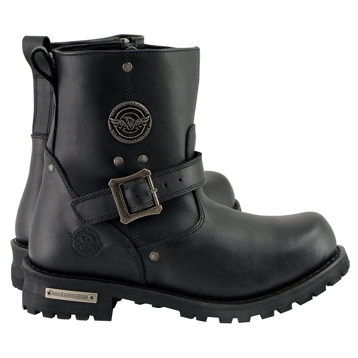 MBM9040 Men's Black 6-inch Classic Engineer Motorcycle Leather Boots with Side Zipper
