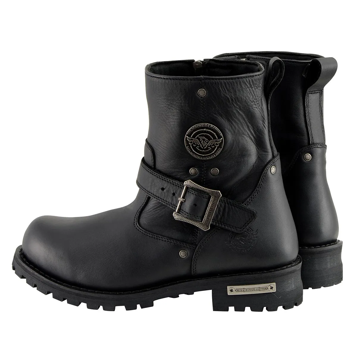 MBM9040 Men's Black 6-inch Classic Engineer Motorcycle Leather Boots with Side Zipper