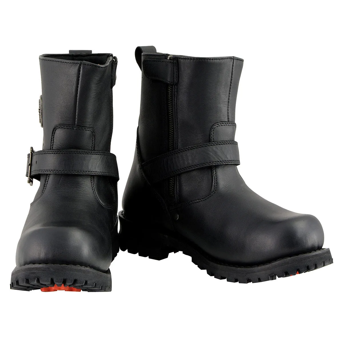 MBM9040 Men's Black 6-inch Classic Engineer Motorcycle Leather Boots with Side Zipper