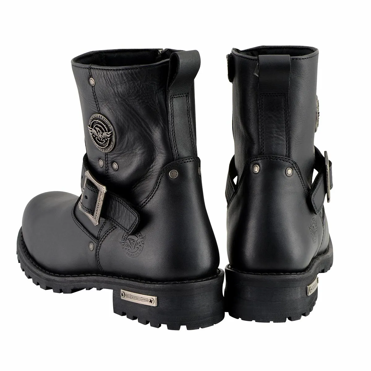 MBM9040 Men's Black 6-inch Classic Engineer Motorcycle Leather Boots with Side Zipper