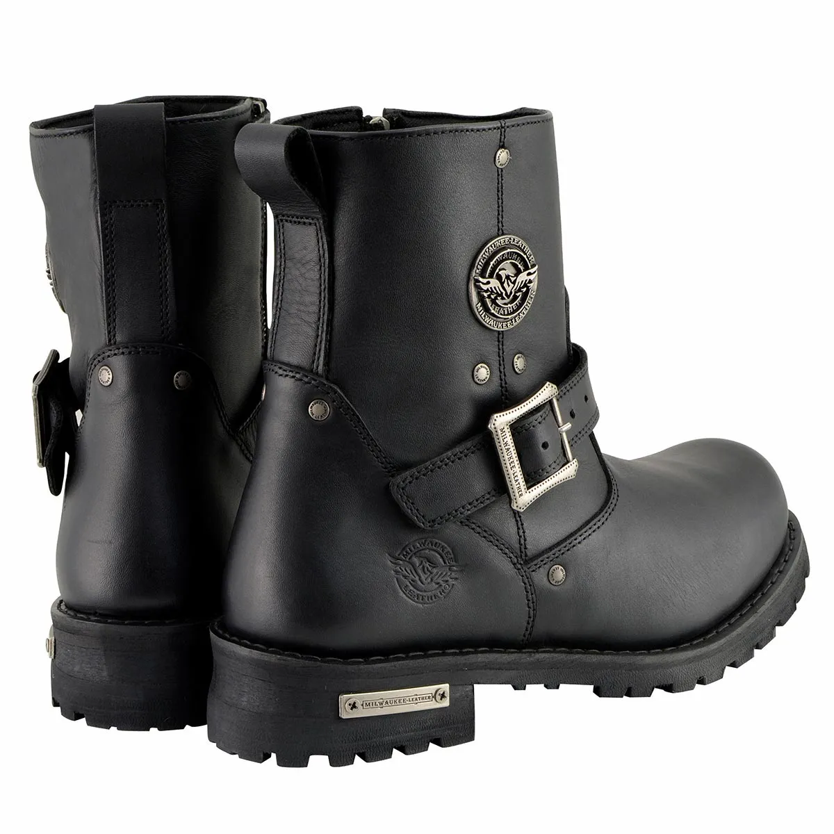 MBM9040 Men's Black 6-inch Classic Engineer Motorcycle Leather Boots with Side Zipper