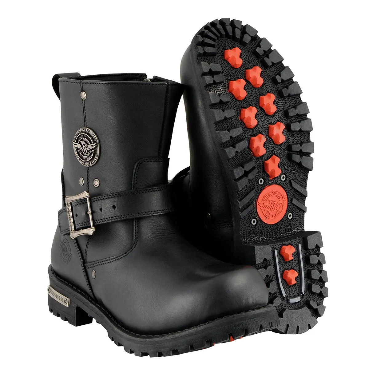 MBM9040 Men's Black 6-inch Classic Engineer Motorcycle Leather Boots with Side Zipper