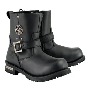 MBM9040 Men's Black 6-inch Classic Engineer Motorcycle Leather Boots with Side Zipper