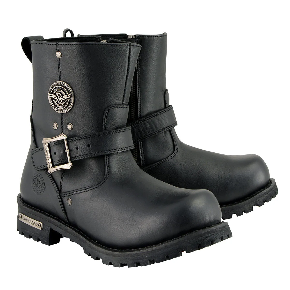 MBM9040 Men's Black 6-inch Classic Engineer Motorcycle Leather Boots with Side Zipper