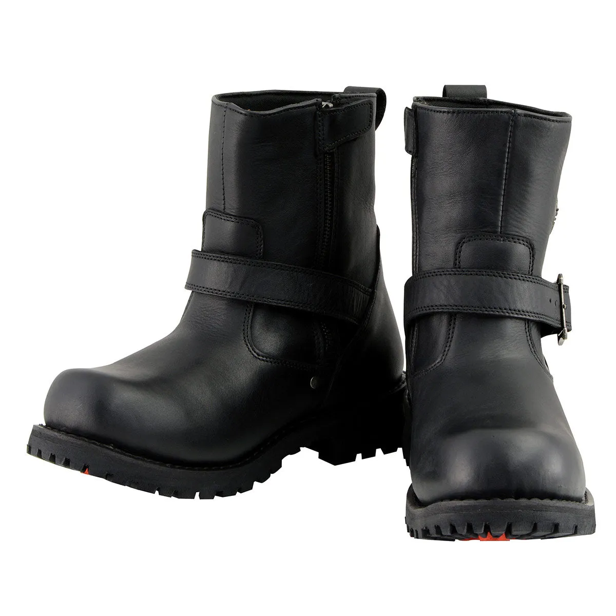 MBM9040 Men's Black 6-inch Classic Engineer Motorcycle Leather Boots with Side Zipper