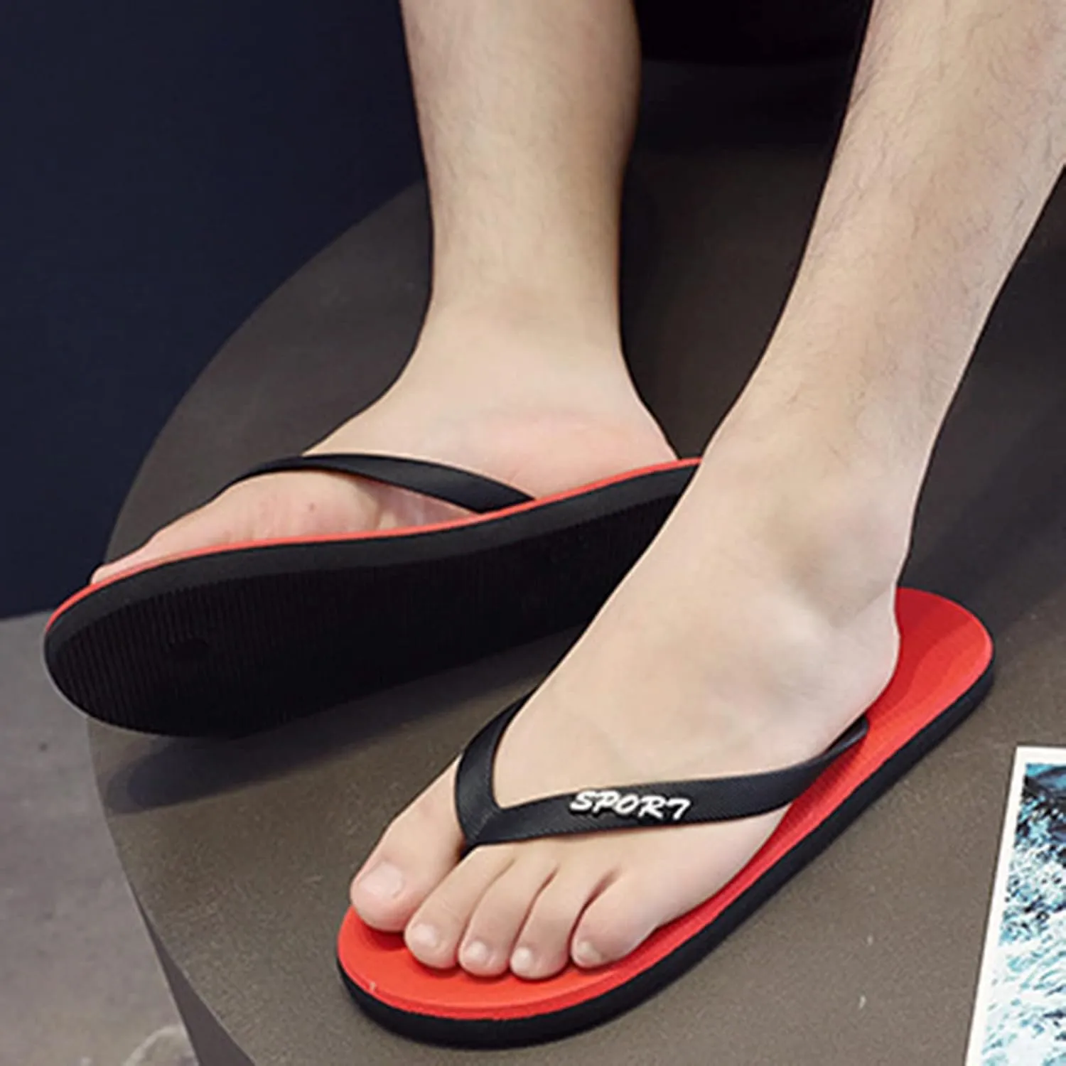 Men Fashionable Flat Toe Flip Flops Flat Beach Flip Flops Fashion Toe Flip Flops Sandals Air Walk Flip Scandals