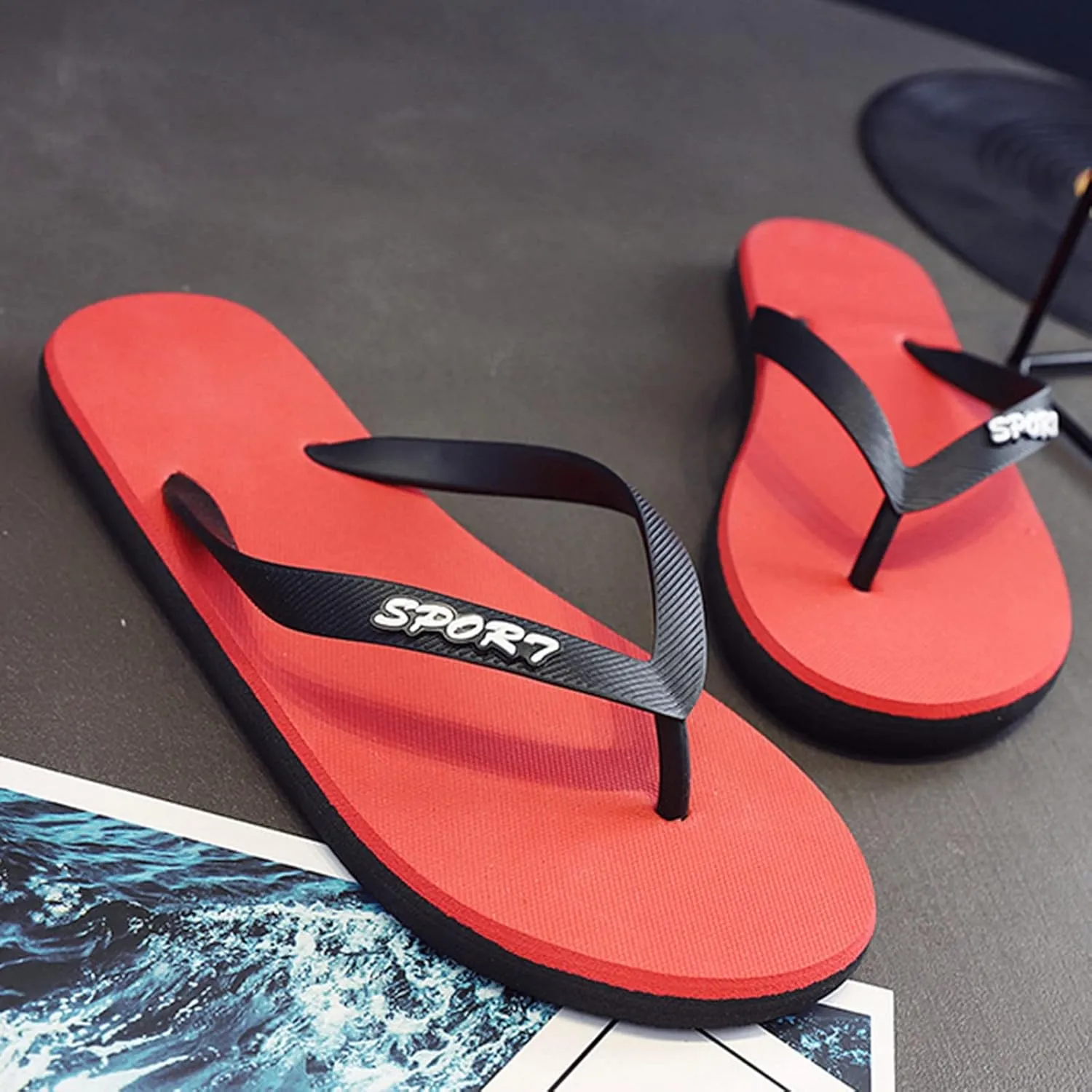 Men Fashionable Flat Toe Flip Flops Flat Beach Flip Flops Fashion Toe Flip Flops Sandals Air Walk Flip Scandals