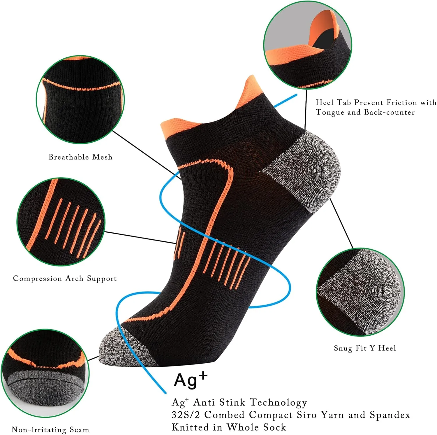 Mens Anti Odor Blister Proof Moisture Wicking Seamless Ankle Sports Running Socks