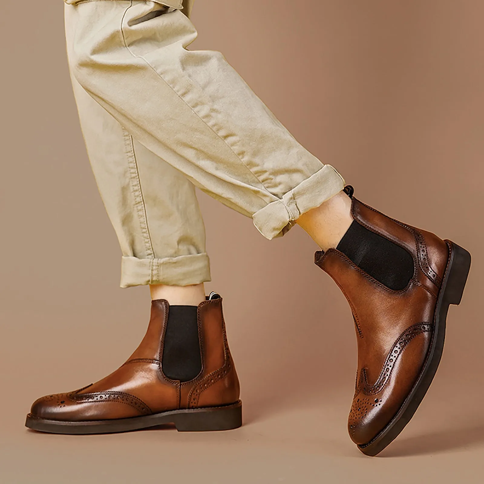 Men's Chelsea Boots Round-Toe Leather
