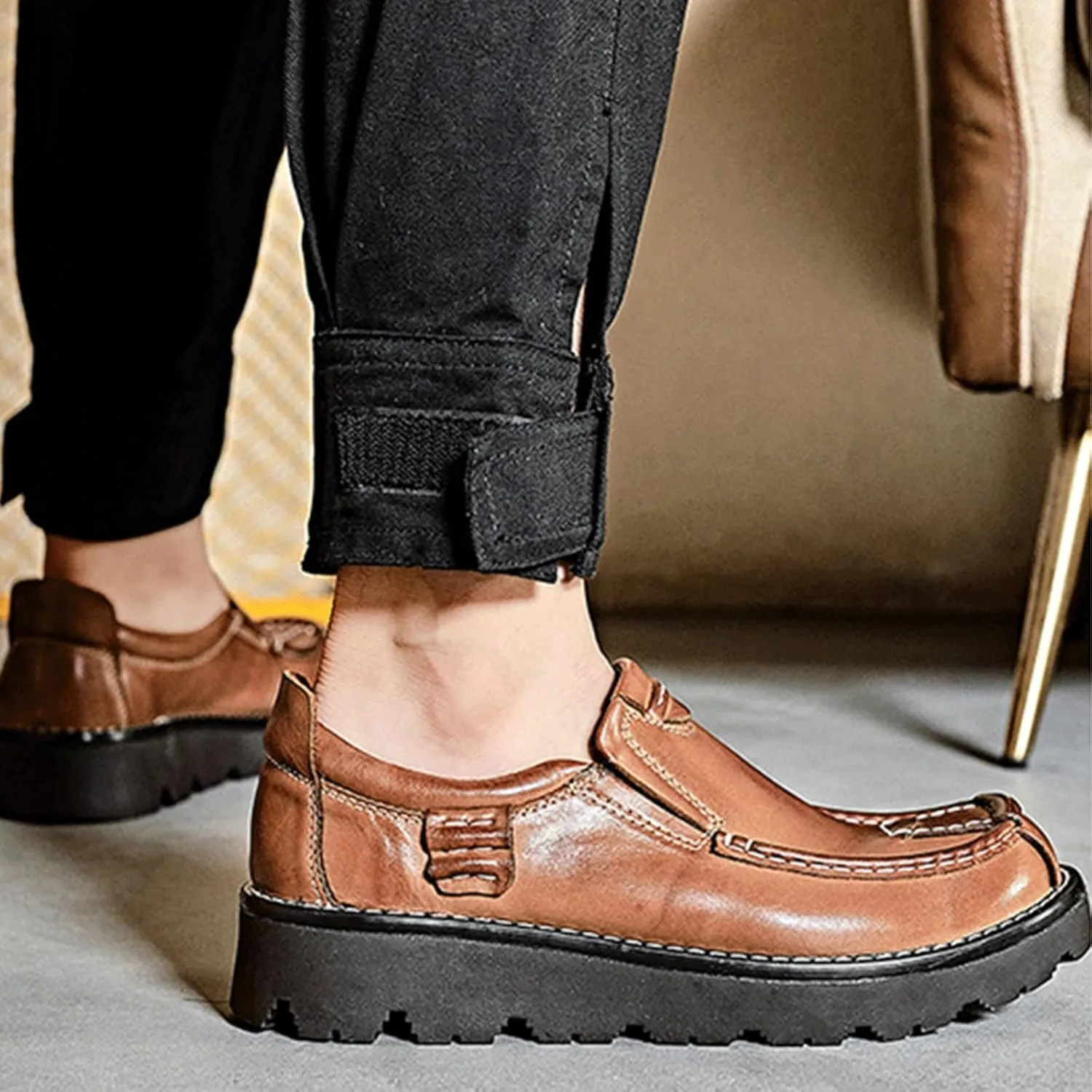 Men's Dress Loafers, Lightweight Comfortable Driving Shoe, Non Slip Casual Business Leather Shoes for Walking Office