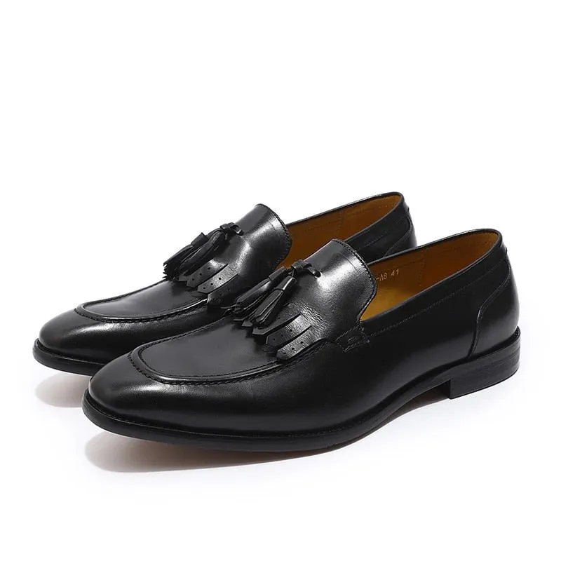 Men's Genuine Cowhide Leather Tassel Loafers