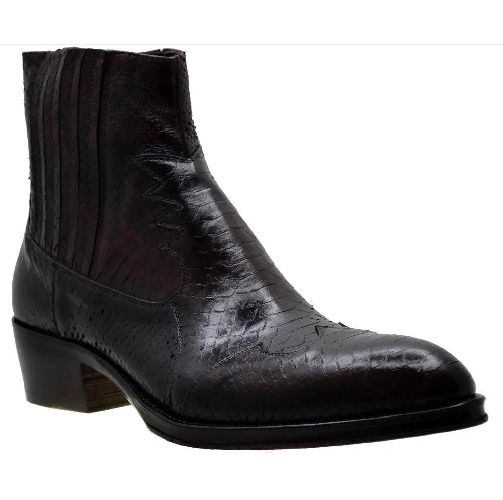 Men's Italian Shoes Jo Ghost 1774 Brown Leather Print Python Cuban Heel Chelsea Boots size 42