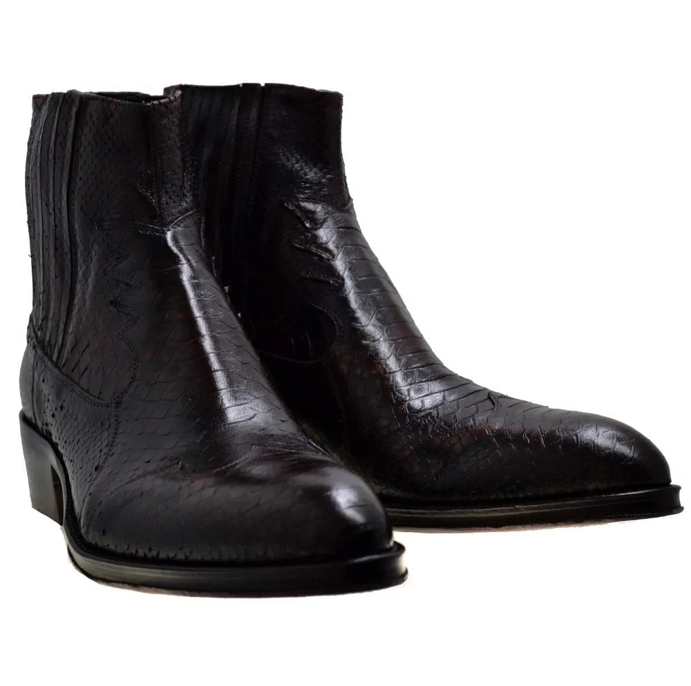 Men's Italian Shoes Jo Ghost 1774 Brown Leather Print Python Cuban Heel Chelsea Boots size 42