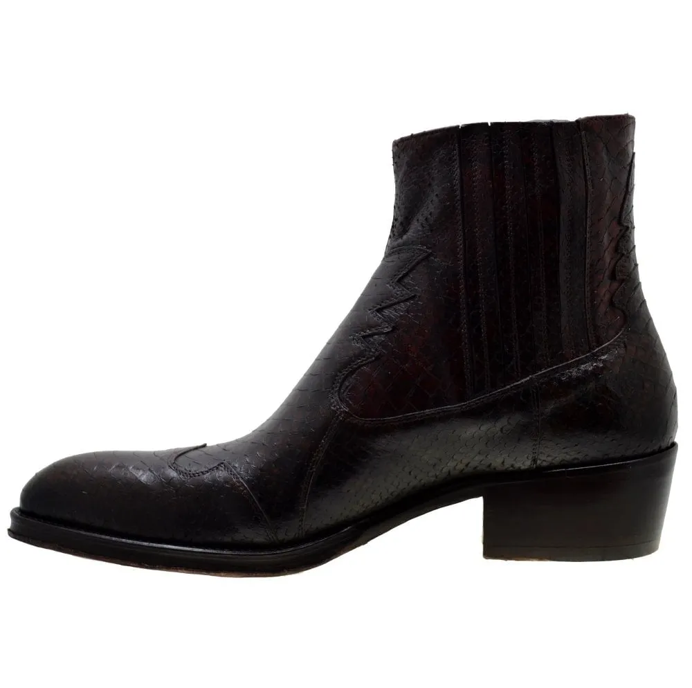 Men's Italian Shoes Jo Ghost 1774 Brown Leather Print Python Cuban Heel Chelsea Boots size 42