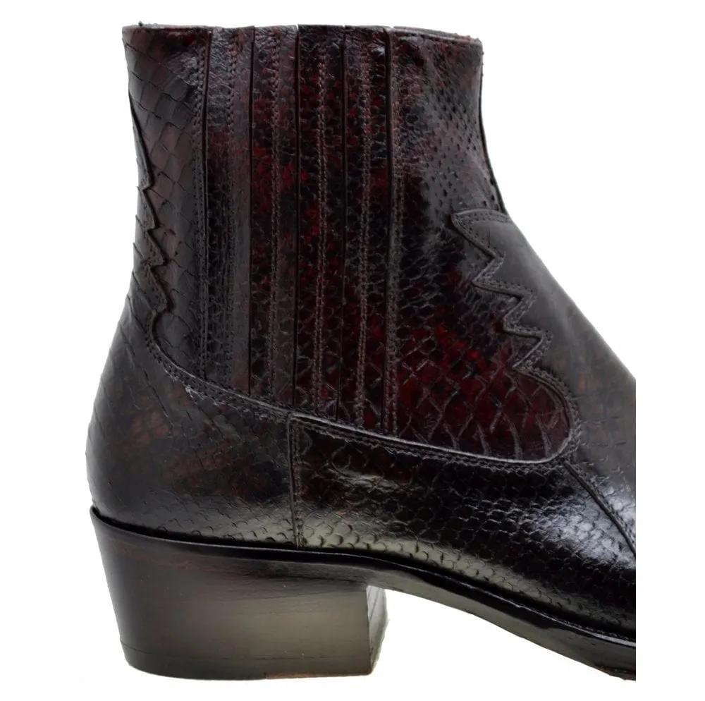 Men's Italian Shoes Jo Ghost 1774 Brown Leather Print Python Cuban Heel Chelsea Boots size 42