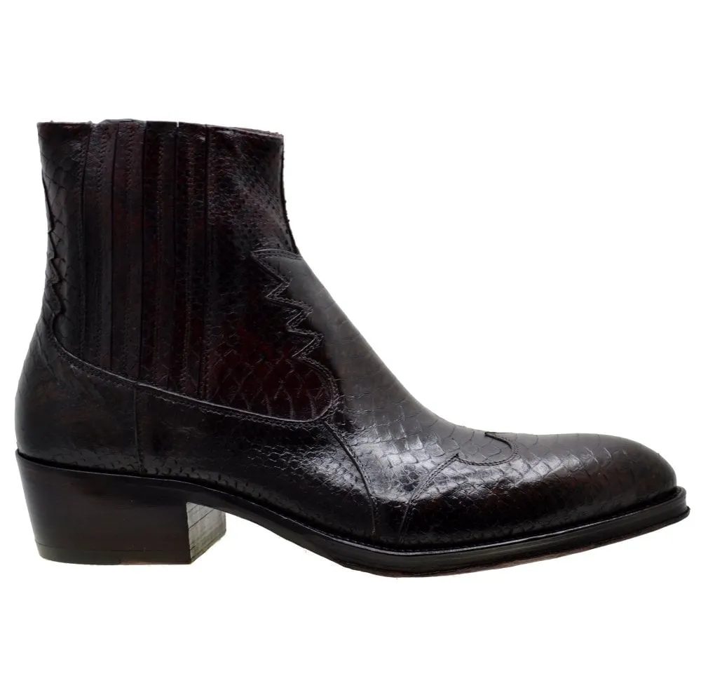Men's Italian Shoes Jo Ghost 1774 Brown Leather Print Python Cuban Heel Chelsea Boots size 42