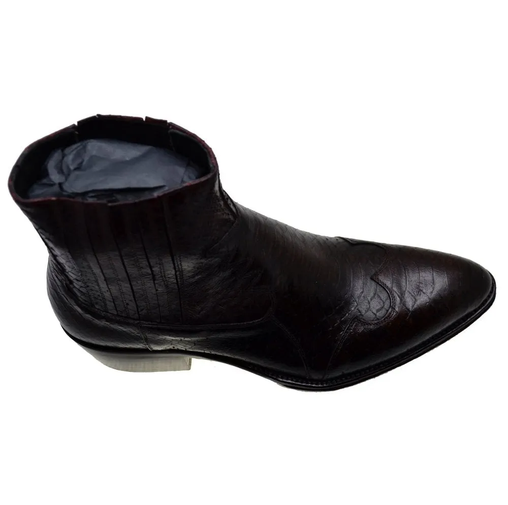 Men's Italian Shoes Jo Ghost 1774 Brown Leather Print Python Cuban Heel Chelsea Boots size 42