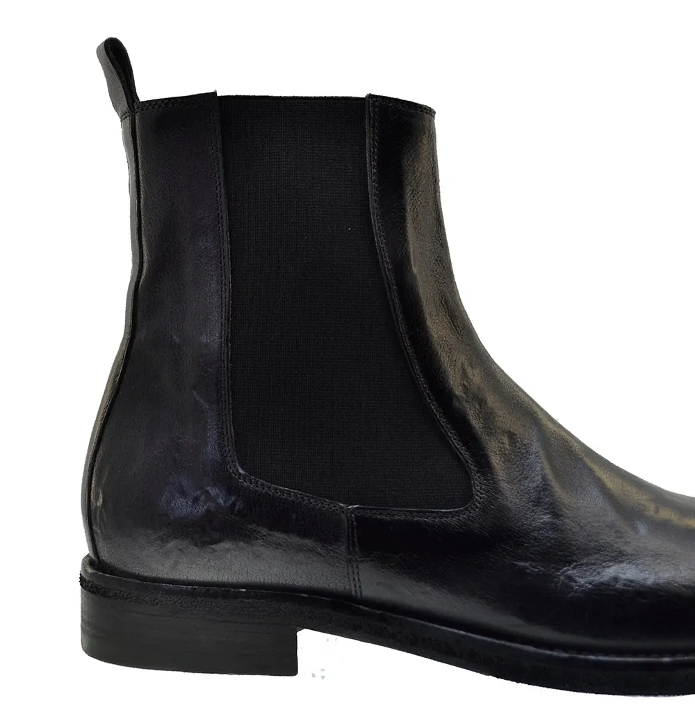 Men's Italian Shoes Jo Ghost 2816 Black Leather Chelsea Boots