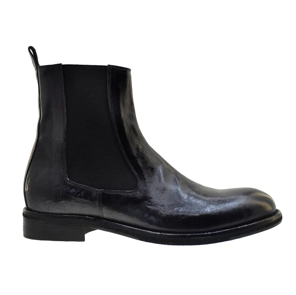 Men's Italian Shoes Jo Ghost 2816 Black Leather Chelsea Boots