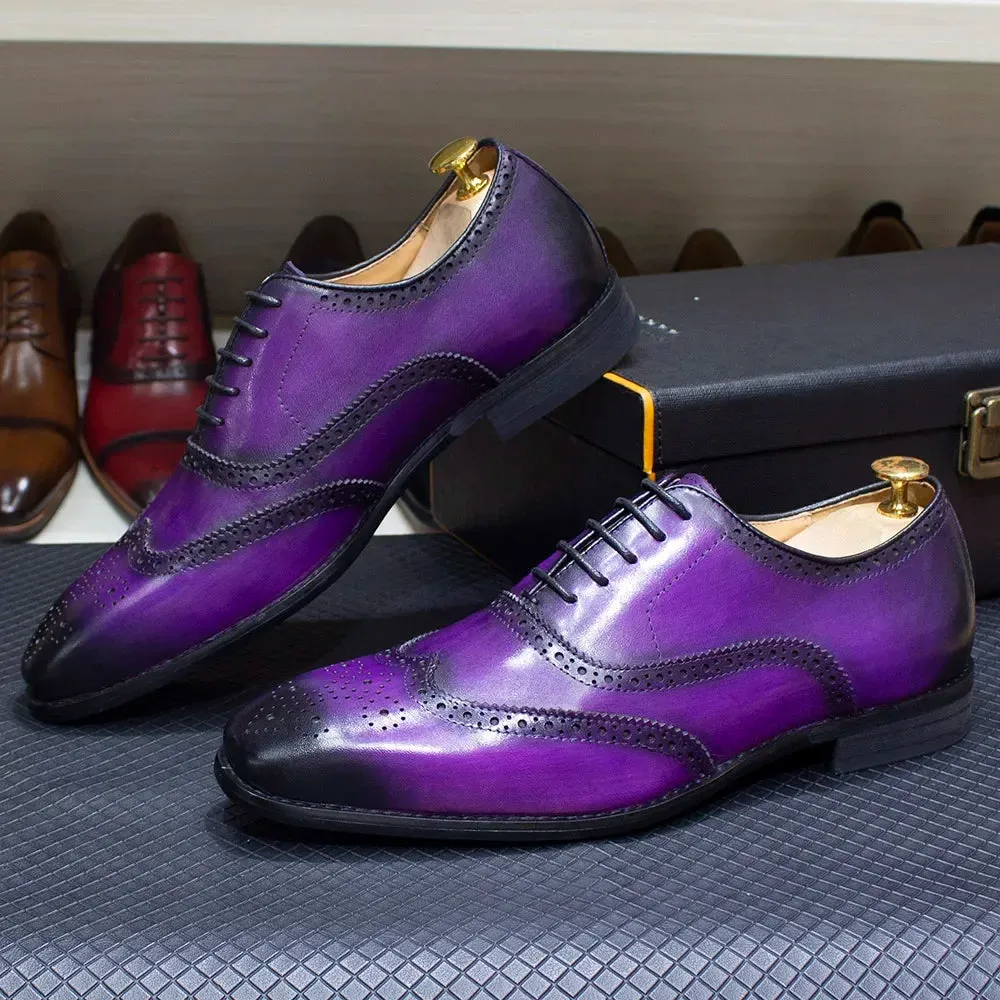 Men's Italian Style Calfskin Genuine Leather Oxford Dress Shoes