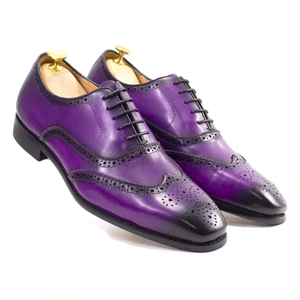 Men's Italian Style Calfskin Genuine Leather Oxford Dress Shoes