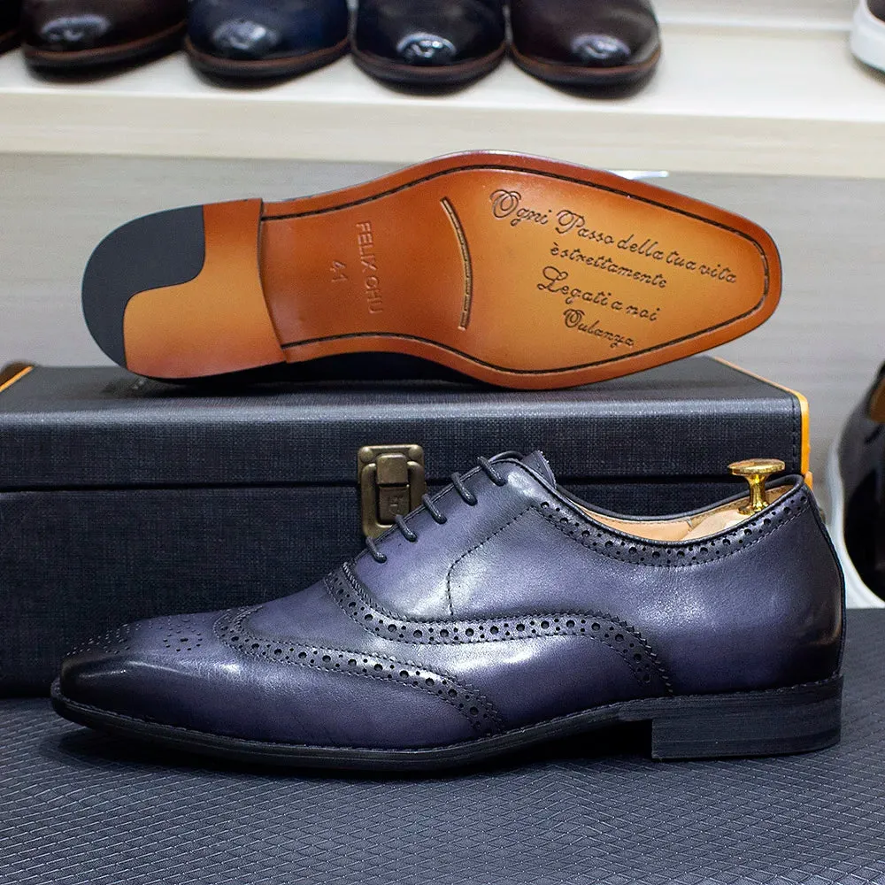 Men's Italian Style Calfskin Genuine Leather Oxford Dress Shoes