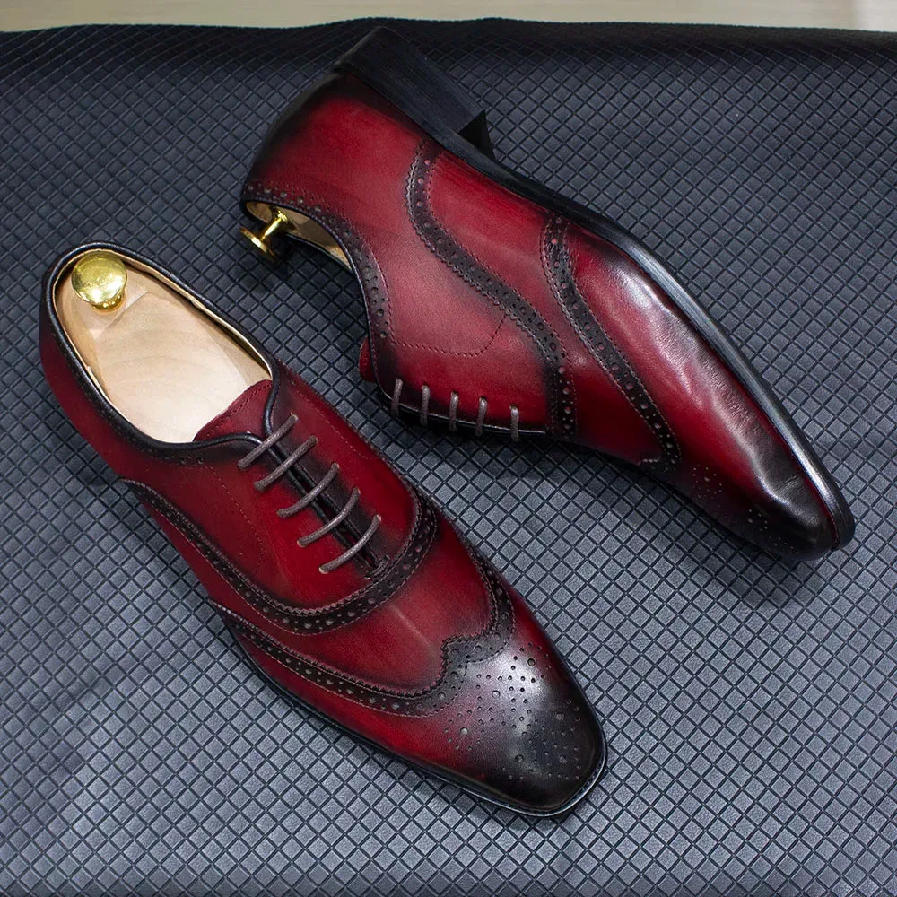 Men's Italian Style Calfskin Genuine Leather Oxford Dress Shoes