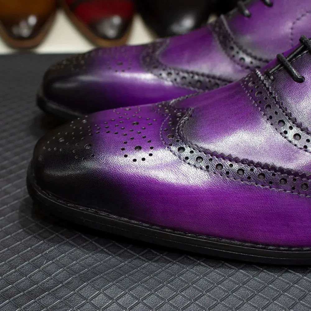 Men's Italian Style Calfskin Genuine Leather Oxford Dress Shoes