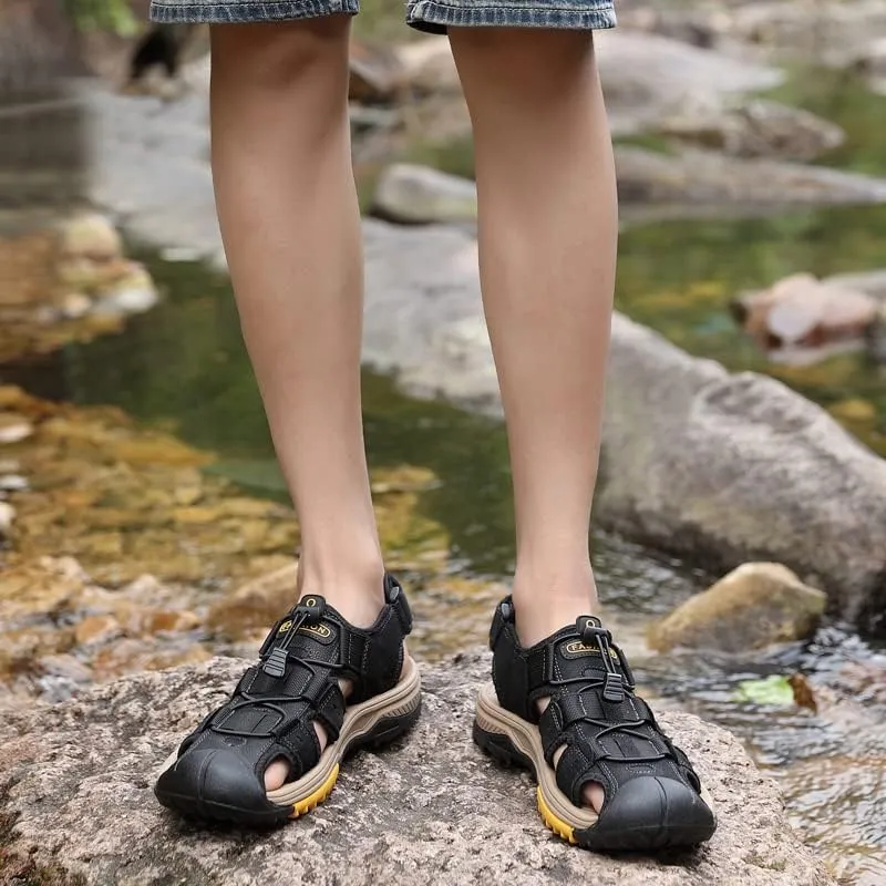Men's Leather Sport Sandals Summer Outdoor Adjustable Casual Water Walking Shoes