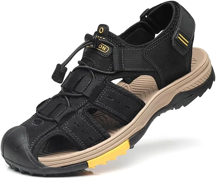 Men's Leather Sport Sandals Summer Outdoor Adjustable Casual Water Walking Shoes