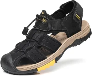 Men's Leather Sport Sandals Summer Outdoor Adjustable Casual Water Walking Shoes