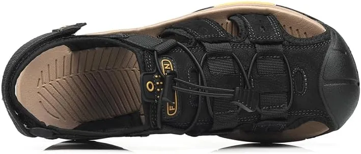 Men's Leather Sport Sandals Summer Outdoor Adjustable Casual Water Walking Shoes