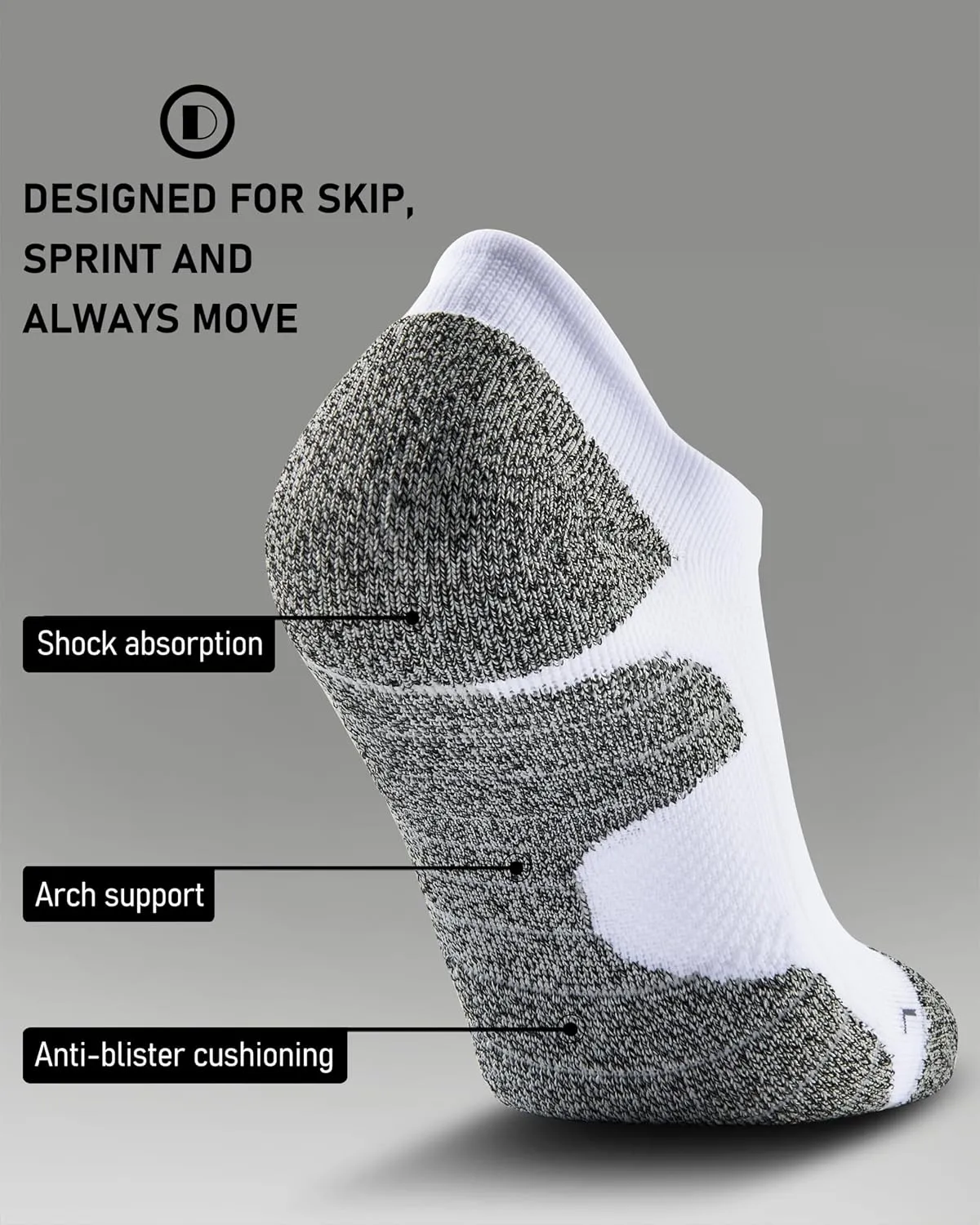 Men's No Show Compression Athletic Socks, Cushioned for Running Hiking